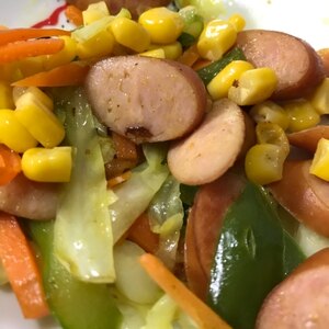 ウインナーと野菜のカレー炒め